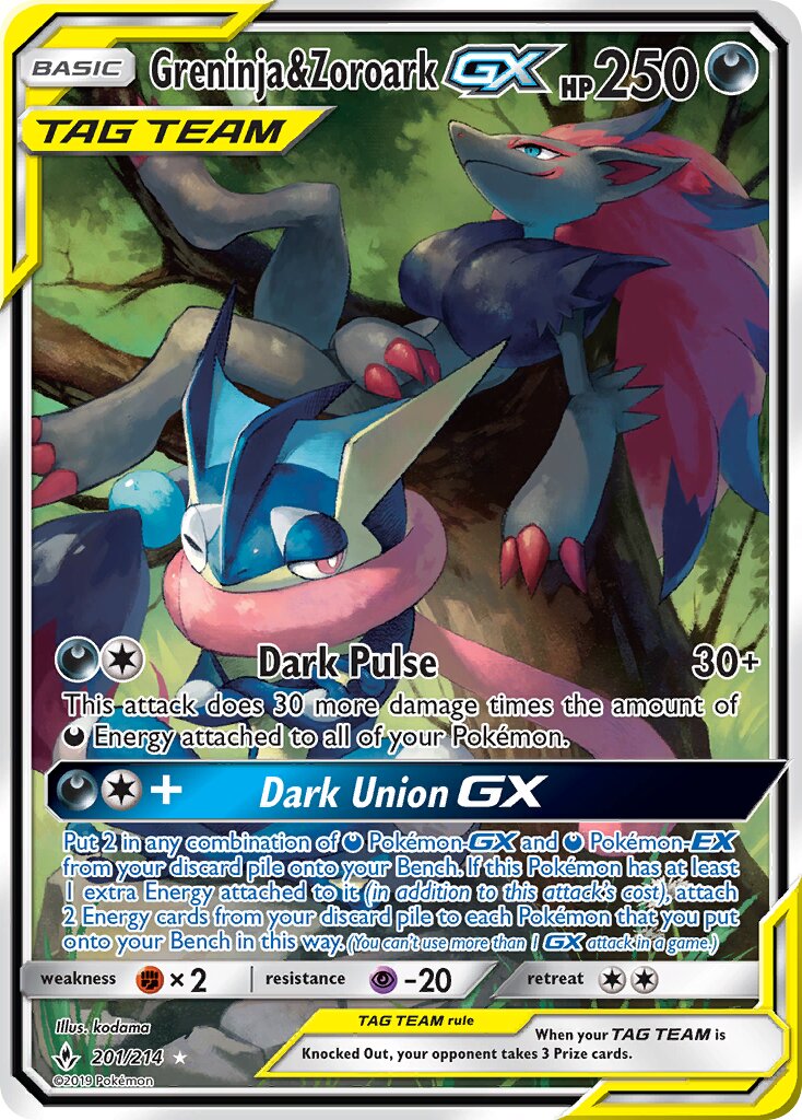 Greninja & Zoroark-GX 201/234 — Unbroken Bonds (English Pokémon TCG card)
