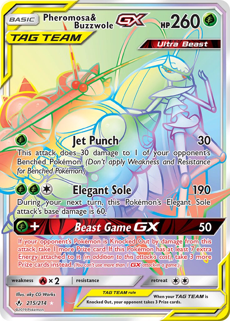 Pheromosa & Buzzwole-GX 215/234 — Unbroken Bonds (English Pokémon TCG card)