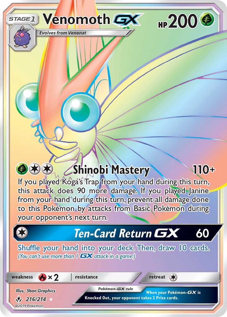 Venomoth-GX 216/234 — Unbroken Bonds (English Pokémon TCG card)