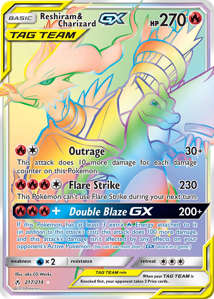 Reshiram & Charizard-GX 217/234 — Unbroken Bonds (English Pokémon TCG card)