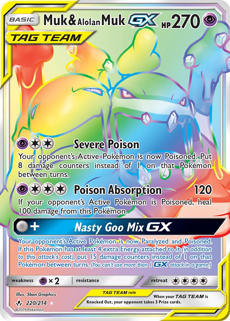 Muk & Alolan Muk-GX 220/234 — Unbroken Bonds (English Pokémon TCG card)