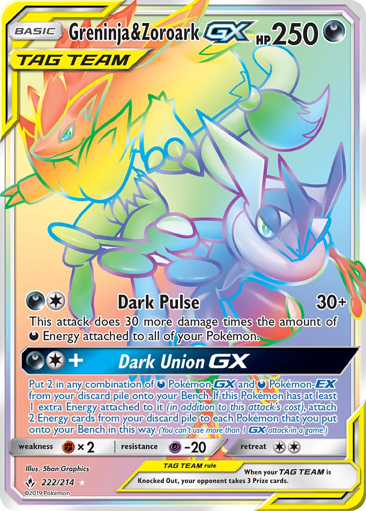 Greninja & Zoroark-GX 222/234 — Unbroken Bonds (English Pokémon TCG card)