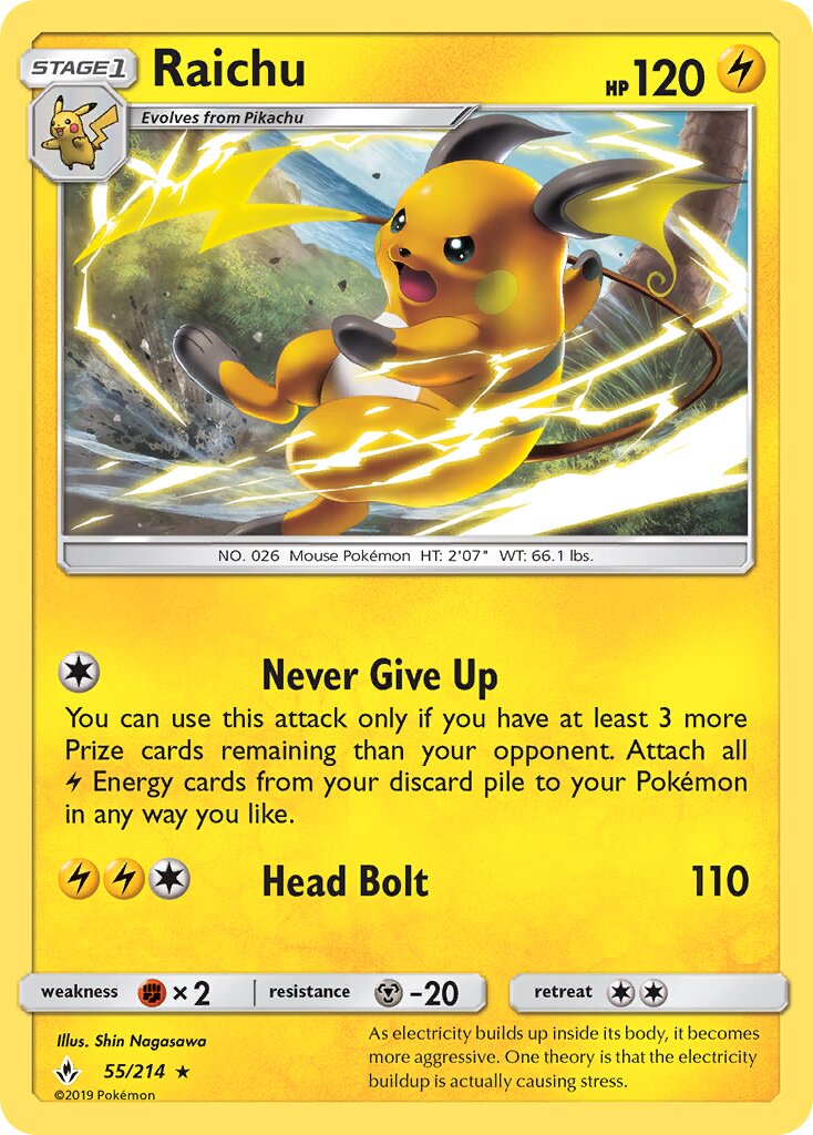 Raichu 055/234 — Unbroken Bonds (English Pokémon TCG card)