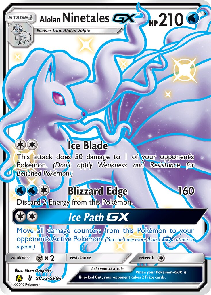 Alolan Ninetales-GX SV53/SV94 — Hidden Fates (English Pokémon TCG card)