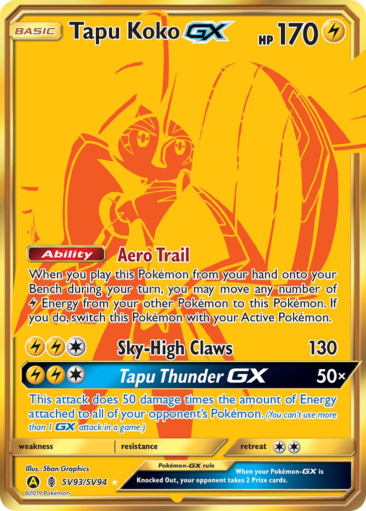 Tapu Koko-GX SV93/SV94 — Hidden Fates (English Pokémon TCG card)