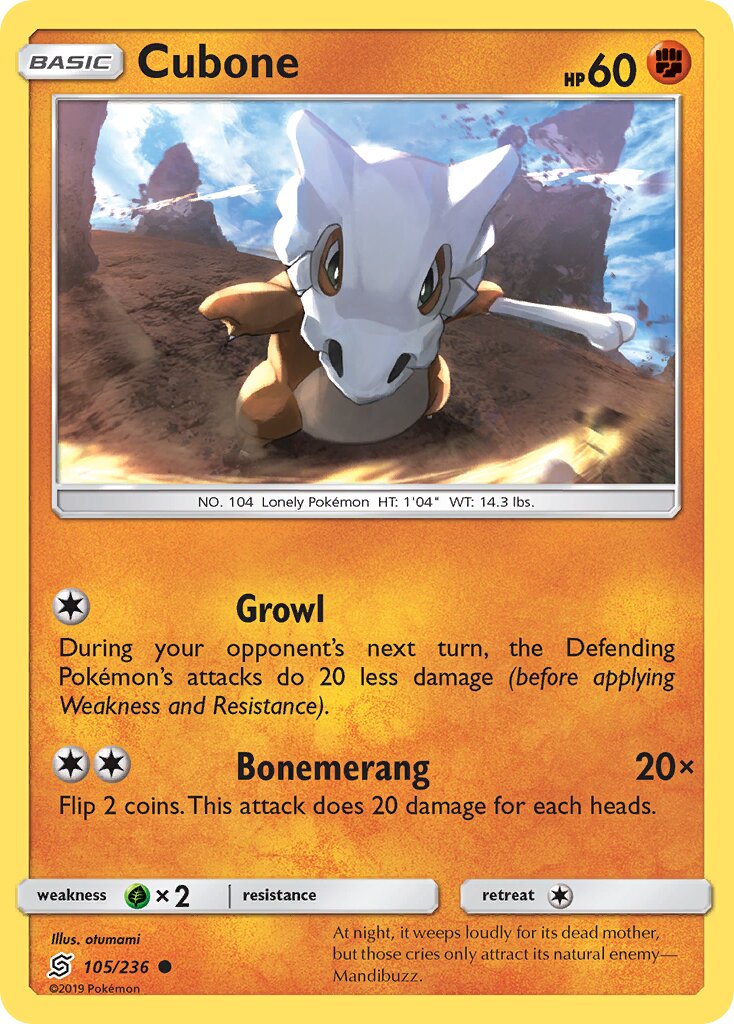 Cubone 105/258 — Unified Minds (English Pokémon TCG card)