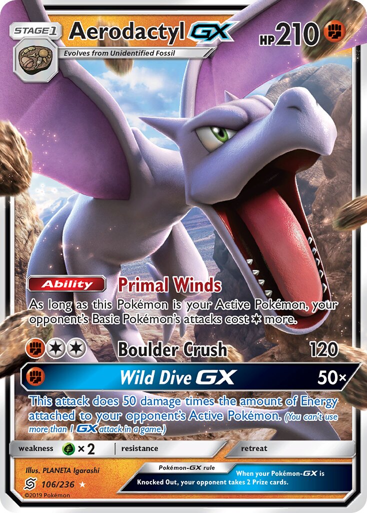 Aerodactyl-GX 106/258 — Unified Minds (English Pokémon TCG card)