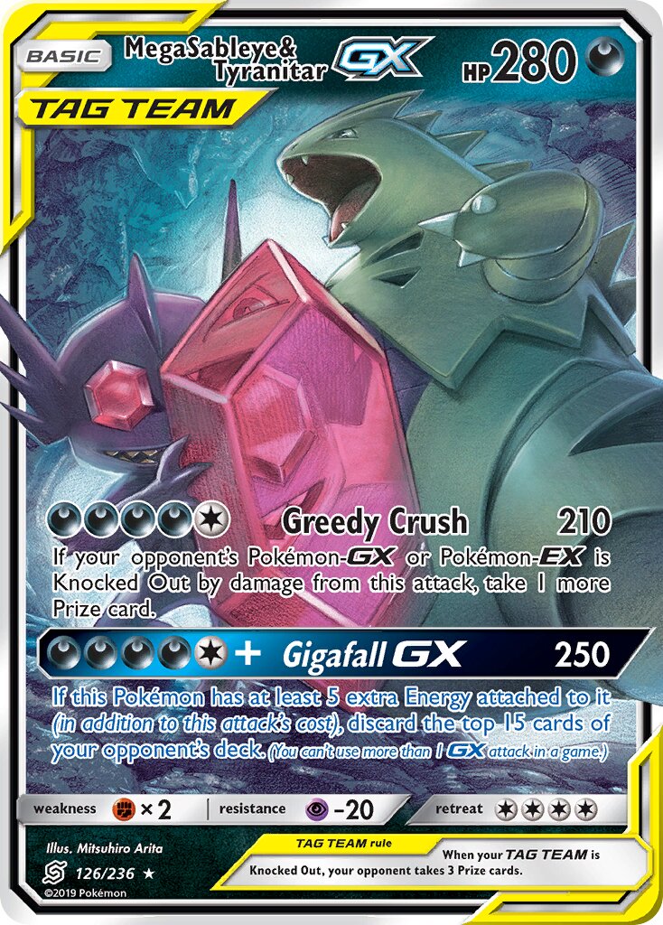 Mega Sableye & Tyranitar-GX 126/258 — Unified Minds (English Pokémon TCG card)