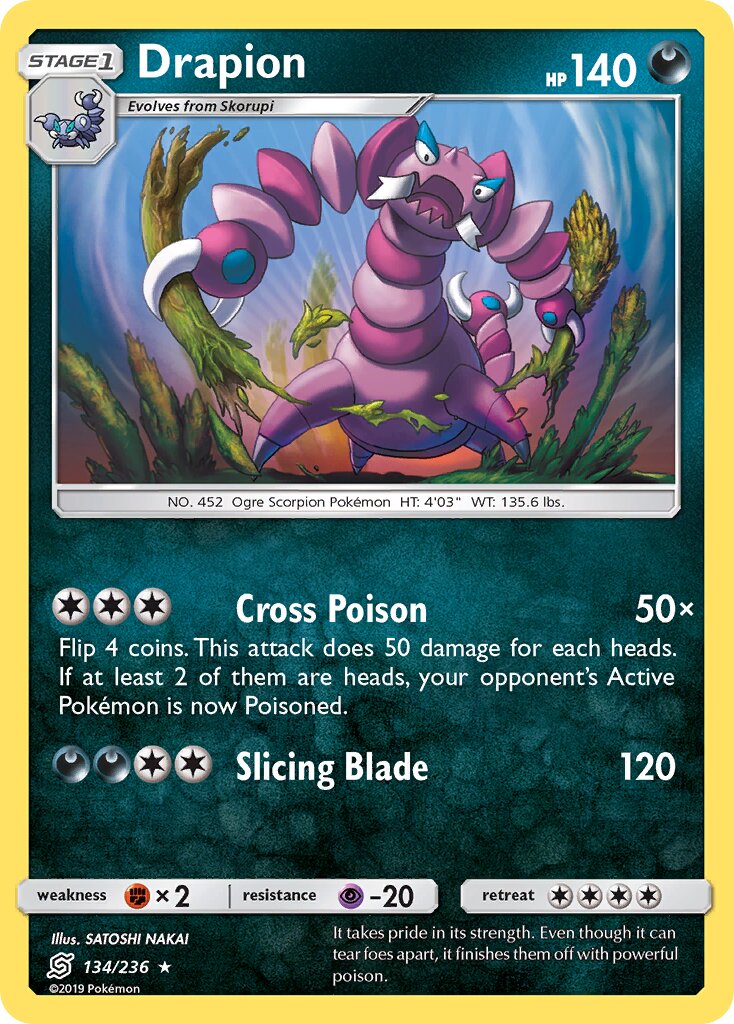 Drapion 134/258 — Unified Minds (English Pokémon TCG card)