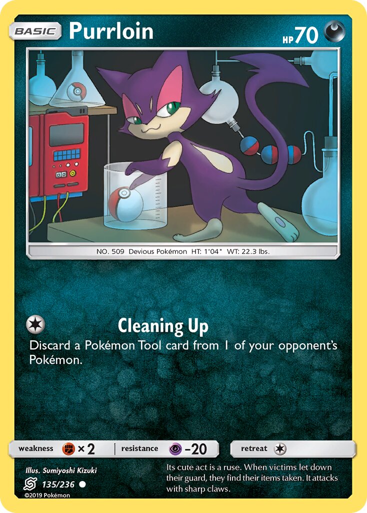 Purrloin 135/258 — Unified Minds (English Pokémon TCG card)