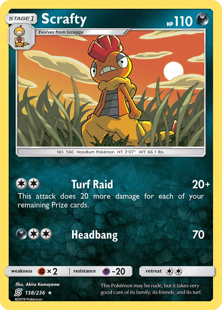 Scrafty 138/258 — Unified Minds (English Pokémon TCG card)