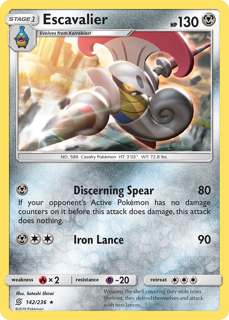 Escavalier 142/258 — Unified Minds (English Pokémon TCG card)