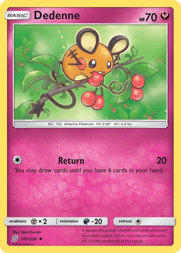Dedenne 145/258 — Unified Minds (English Pokémon TCG card)
