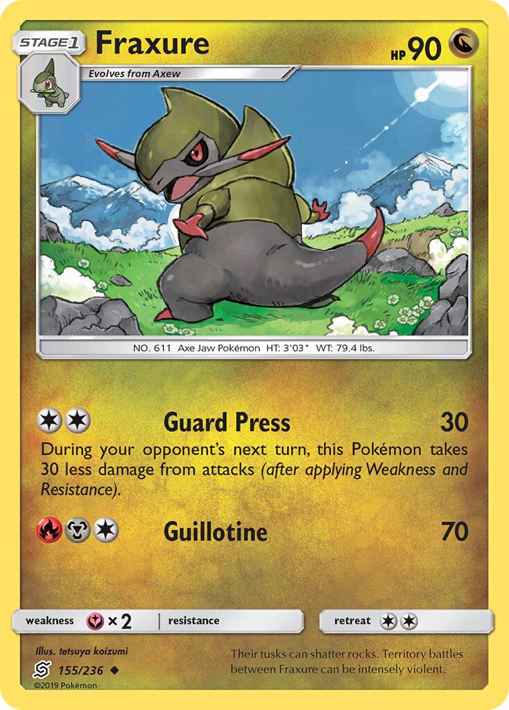 Fraxure 155/258 — Unified Minds (English Pokémon TCG card)