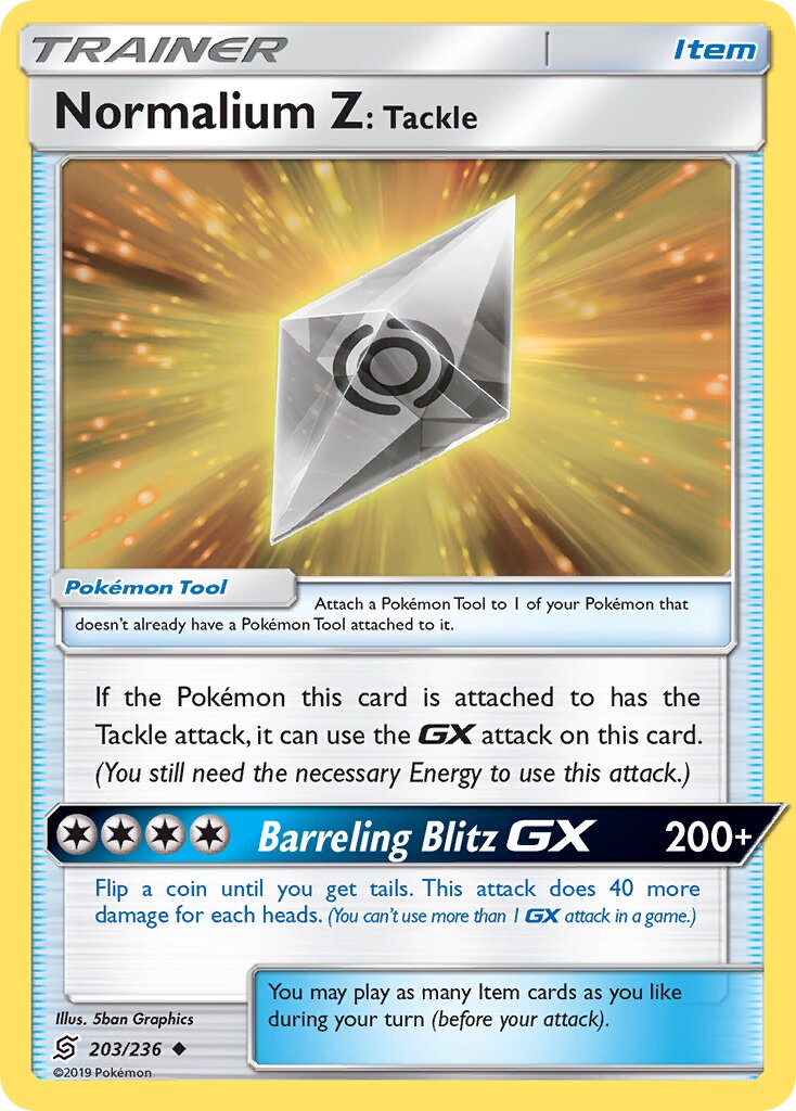 Normalium Z: Tackle 203/258 — Unified Minds (English Pokémon TCG card)