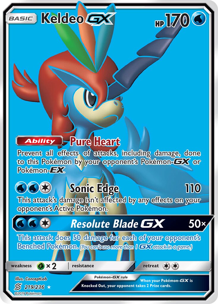 Keldeo-GX 219/258 — Unified Minds (English Pokémon TCG card)
