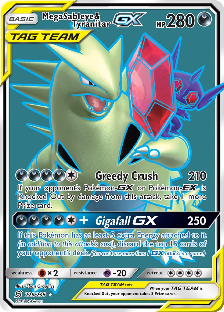 Mega Sableye & Tyranitar-GX 225/258 — Unified Minds (English Pokémon TCG card)