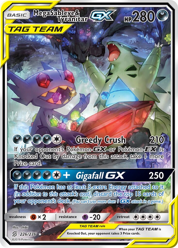 Mega Sableye & Tyranitar-GX 226/258 — Unified Minds (English Pokémon TCG card)