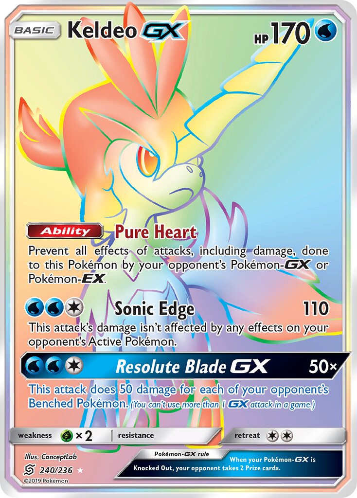 Keldeo-GX 240/258 — Unified Minds (English Pokémon TCG card)