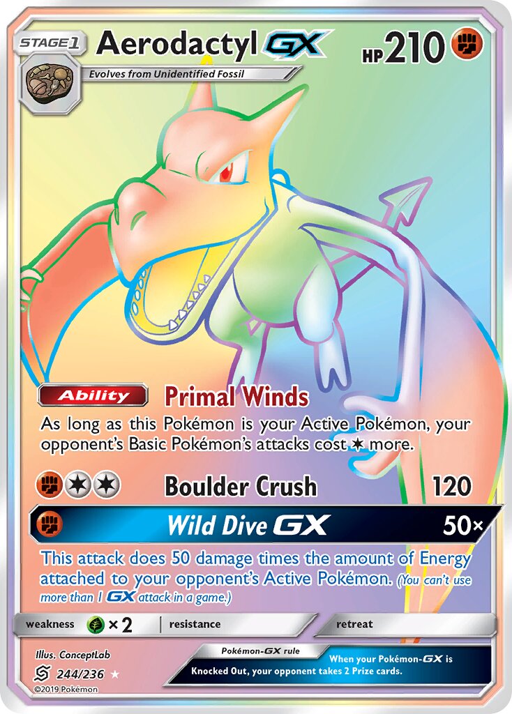 Aerodactyl-GX 244/258 — Unified Minds (English Pokémon TCG card)