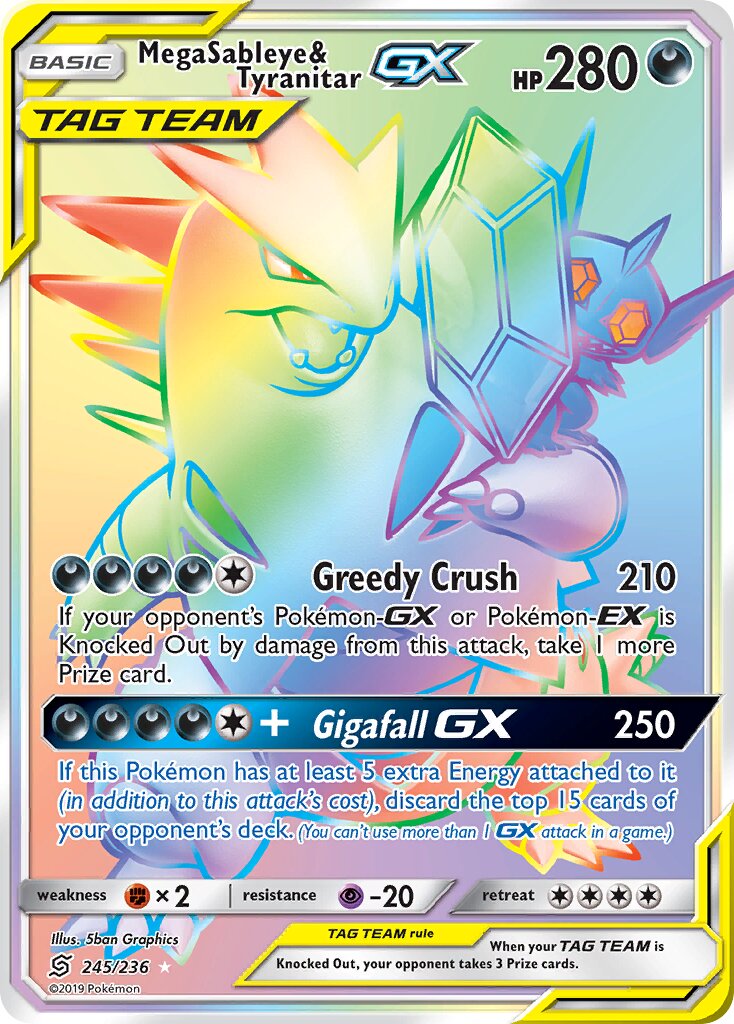 Mega Sableye & Tyranitar-GX 245/258 — Unified Minds (English Pokémon TCG card)