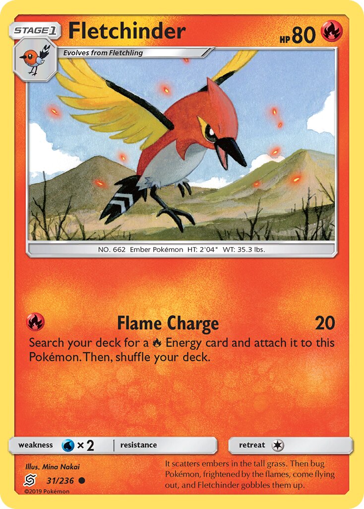 Fletchinder 031/258 — Unified Minds (English Pokémon TCG card)