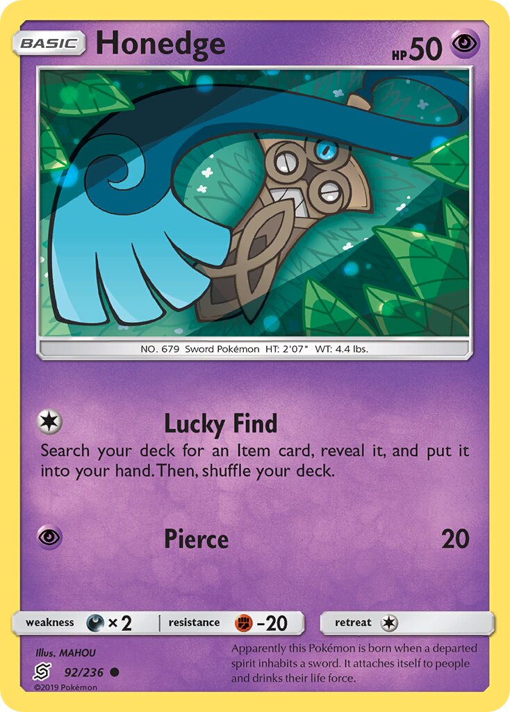 Honedge 092/258 — Unified Minds (English Pokémon TCG card)