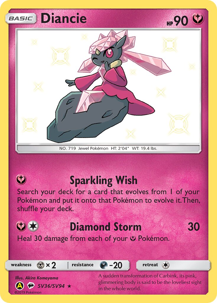 Diancie 036/94 — Hidden Fates: Shiny Vault (English Pokémon TCG card)