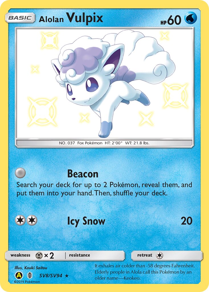 Alolan Vulpix 008/94 — Hidden Fates: Shiny Vault (English Pokémon TCG card)
