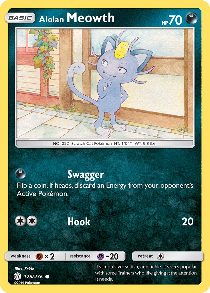 Alolan Meowth 128/271 — Cosmic Eclipse (English Pokémon TCG card)