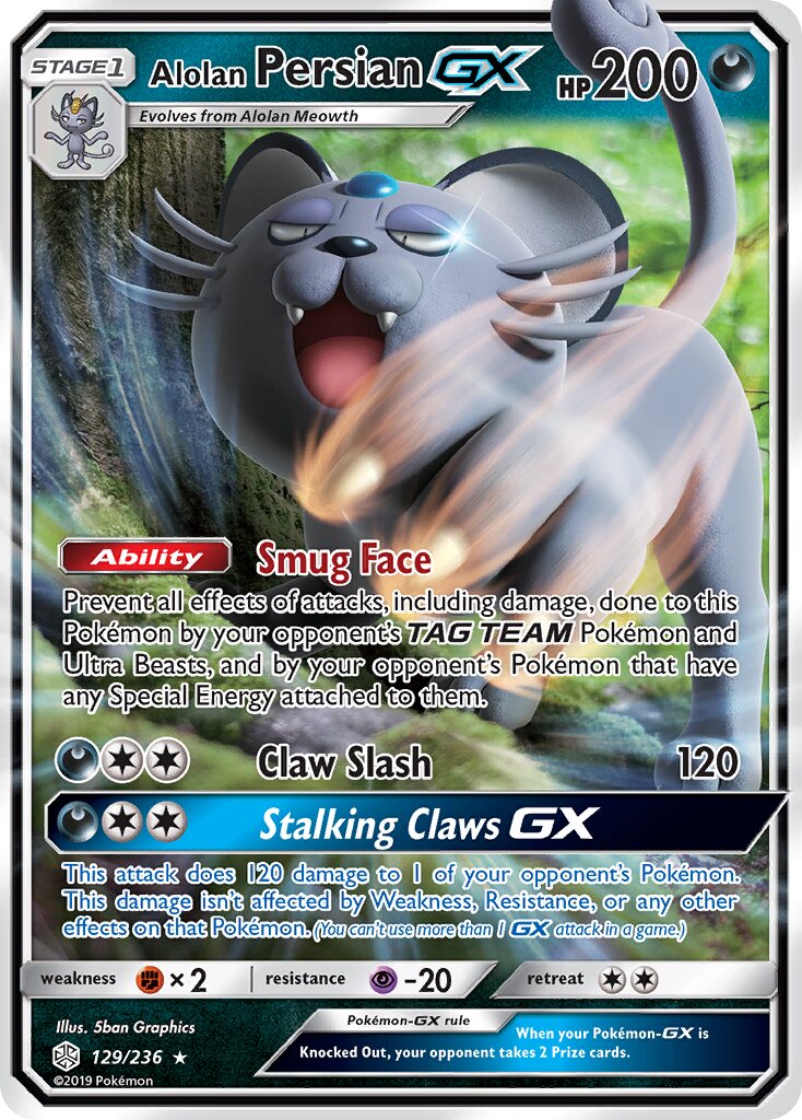 Alolan Persian-GX 129/271 — Cosmic Eclipse (English Pokémon TCG card)