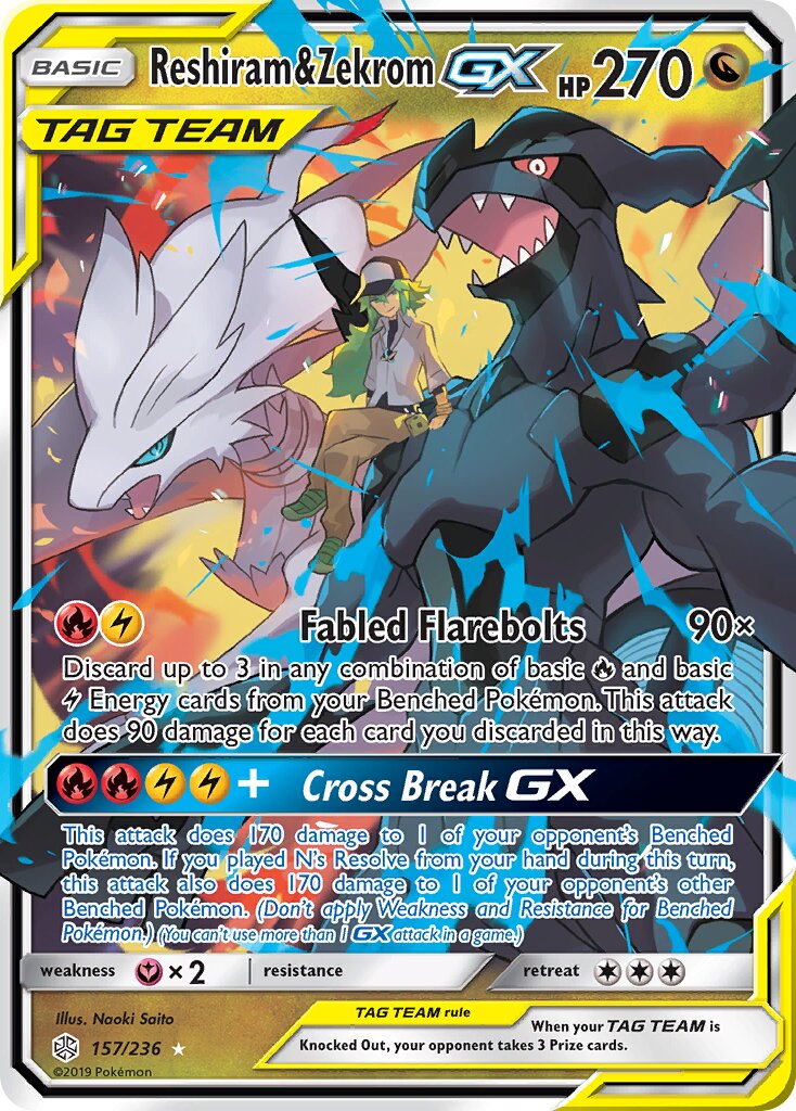 Reshiram & Zekrom-GX 157/271 — Cosmic Eclipse (English Pokémon TCG card)