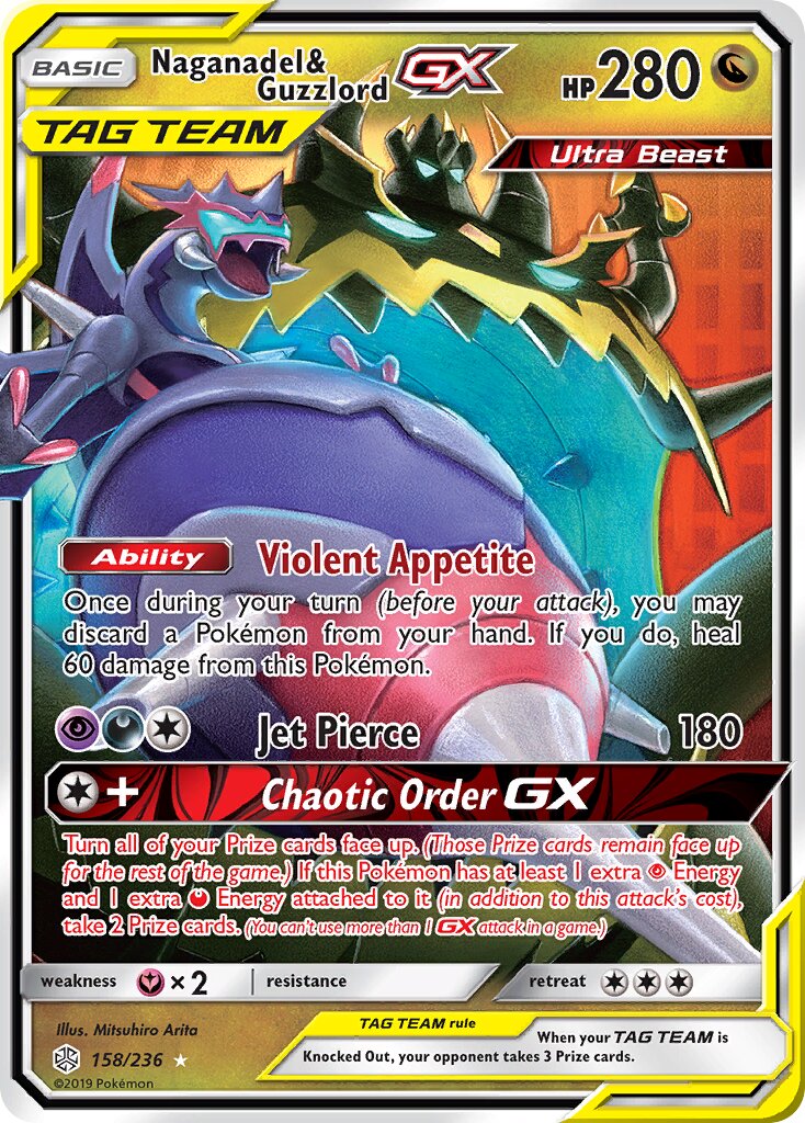 Naganadel & Guzzlord-GX 158/271 — Cosmic Eclipse (English Pokémon TCG card)