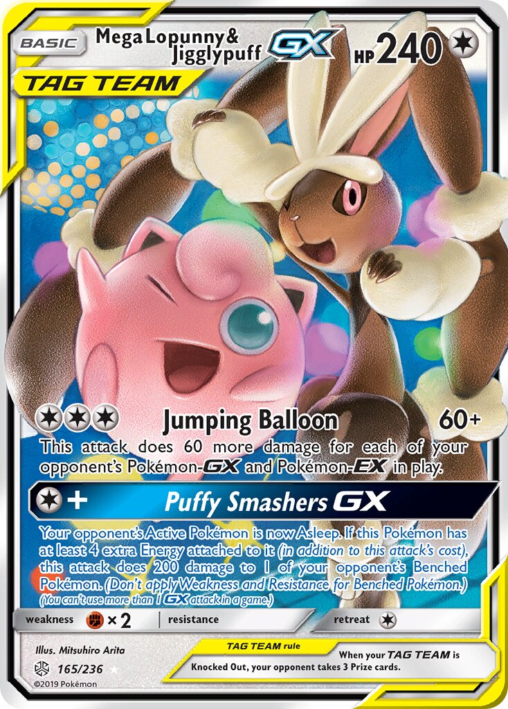 Mega Lopunny & Jigglypuff-GX 165/271 — Cosmic Eclipse (English Pokémon TCG card)