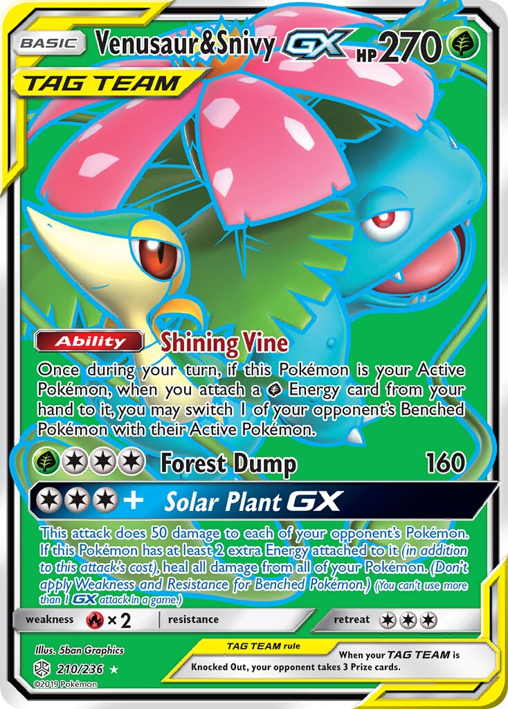 Venusaur & Snivy-GX 210/271 — Cosmic Eclipse (English Pokémon TCG card)