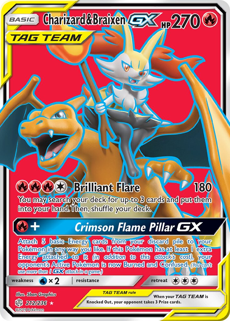 Charizard & Braixen-GX 212/271 — Cosmic Eclipse (English Pokémon TCG card)