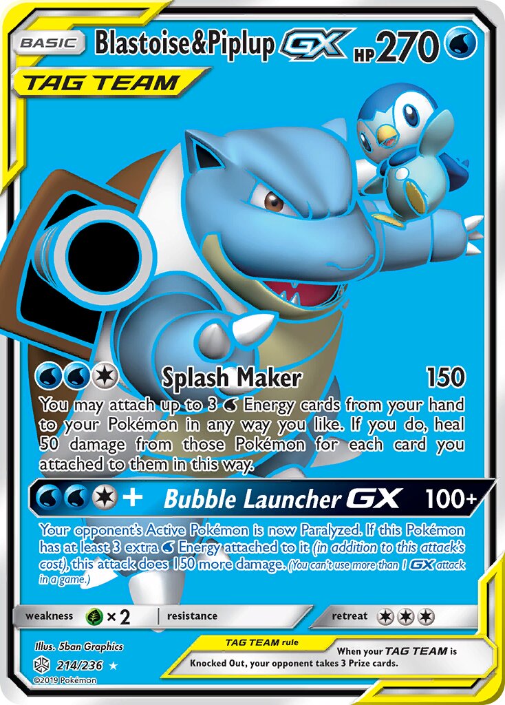 Blastoise & Piplup-GX 214/271 — Cosmic Eclipse (English Pokémon TCG card)