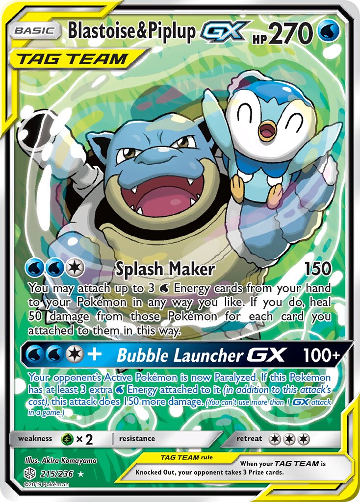 Blastoise & Piplup-GX 215/271 — Cosmic Eclipse (English Pokémon TCG card)