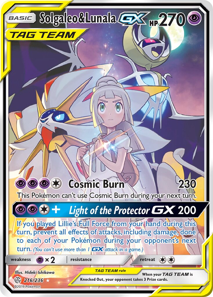 Solgaleo & Lunala-GX 216/271 — Cosmic Eclipse (English Pokémon TCG card)