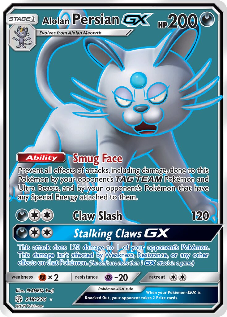 Alolan Persian-GX 219/271 — Cosmic Eclipse (English Pokémon TCG card)