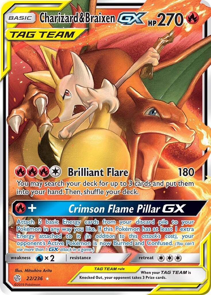 Charizard & Braixen-GX 022/271 — Cosmic Eclipse (English Pokémon TCG card)