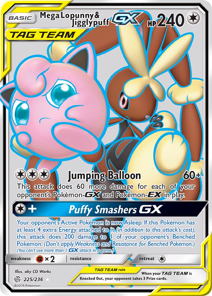 Mega Lopunny & Jigglypuff-GX 225/271 — Cosmic Eclipse (English Pokémon TCG card)