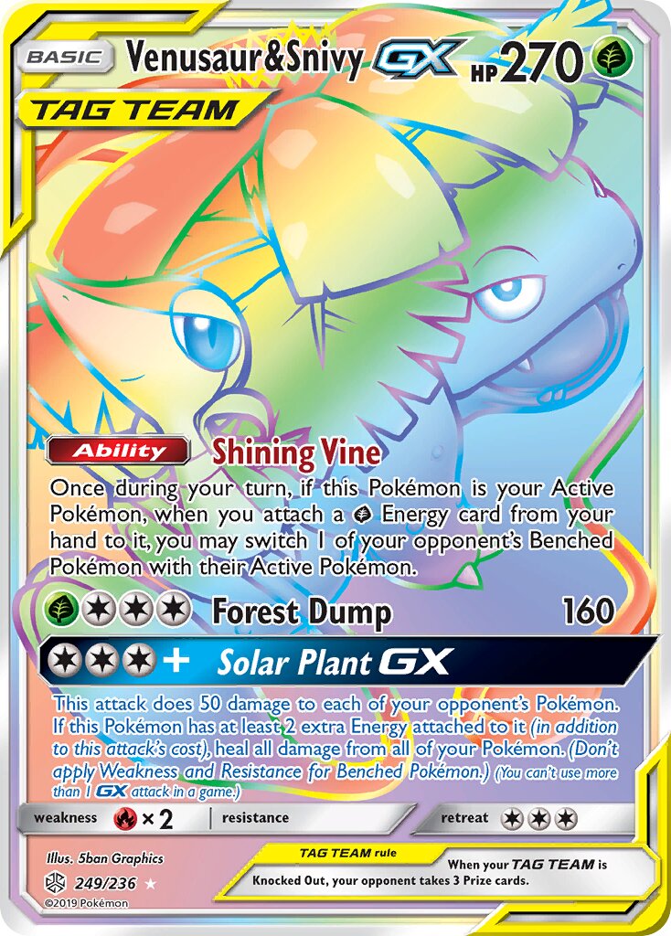 Venusaur & Snivy-GX 249/271 — Cosmic Eclipse (English Pokémon TCG card)