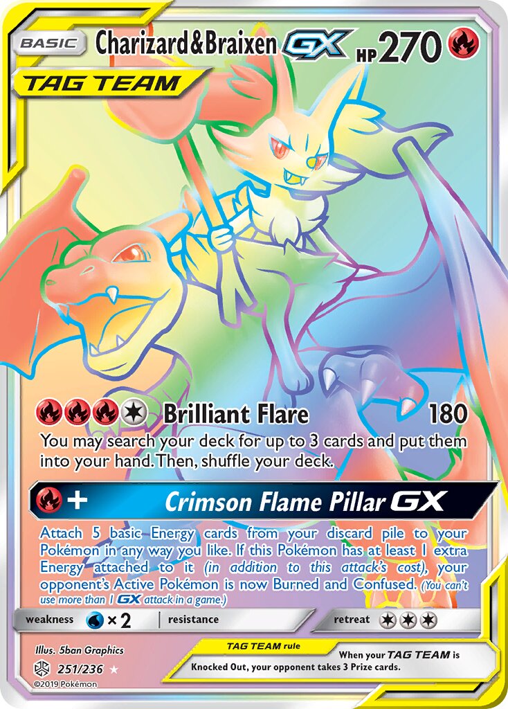 Charizard & Braixen-GX 251/271 — Cosmic Eclipse (English Pokémon TCG card)