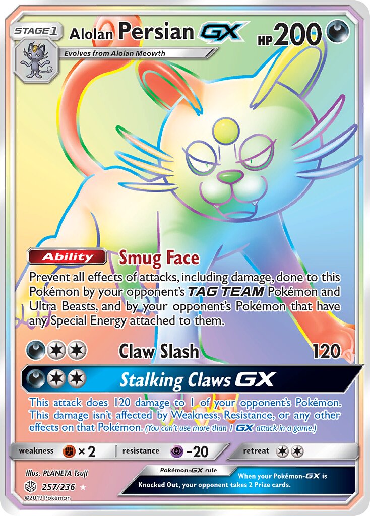 Alolan Persian-GX 257/271 — Cosmic Eclipse (English Pokémon TCG card)