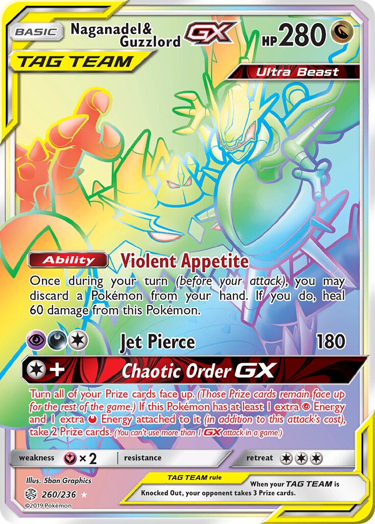 Naganadel & Guzzlord-GX 260/271 — Cosmic Eclipse (English Pokémon TCG card)