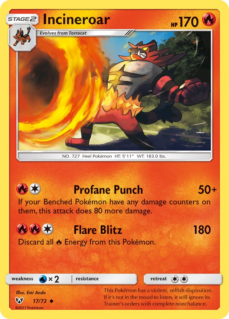 Incineroar 017/78 — Shining Legends (English Pokémon TCG card)