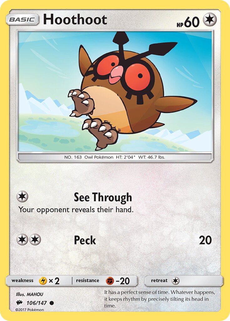 Hoothoot 106/169 — Burning Shadows (English Pokémon TCG card)