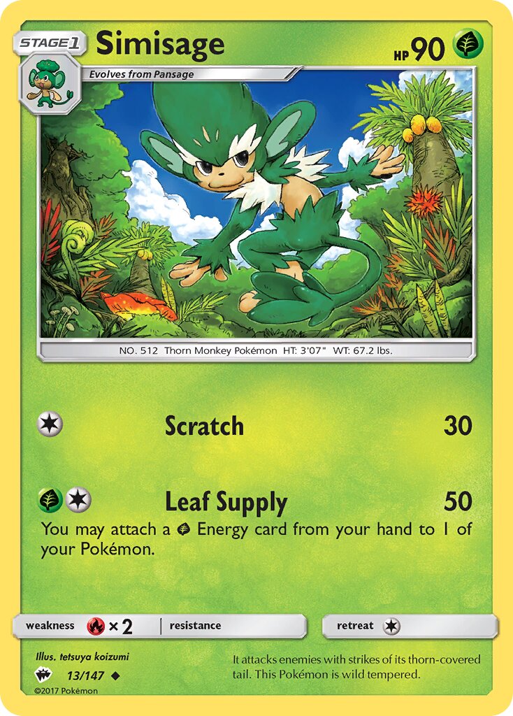 Simisage 013/169 — Burning Shadows (English Pokémon TCG card)