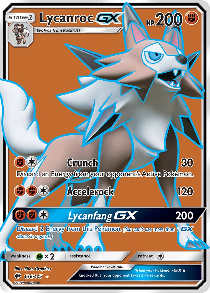 Lycanroc-GX 136/169 — Burning Shadows (English Pokémon TCG card)